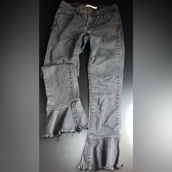 Levi’s Black 711 Skinny Ruffle Women’s Jeans Black/Dark Grey Wash Size 25 EUC - Picture 2 of 10